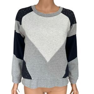 J. Crew Women's Paneled Lace Sweatshirt Blue Heathered Gray Quilted Size XS